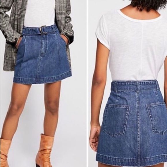 Free People Dresses & Skirts - We the Free D-Ring Belt Denim Mini Skirt sz 28